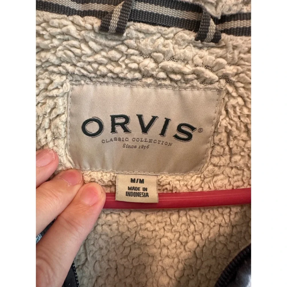 Orvis Mens Gray Sherpa Lined Quarter Zip Pullover Sweater Jacket Size Medium